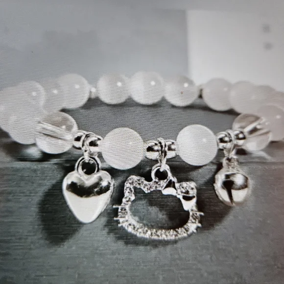 Silver Charm Bracelet with Heart and Cat Design - Picture 1 of 4